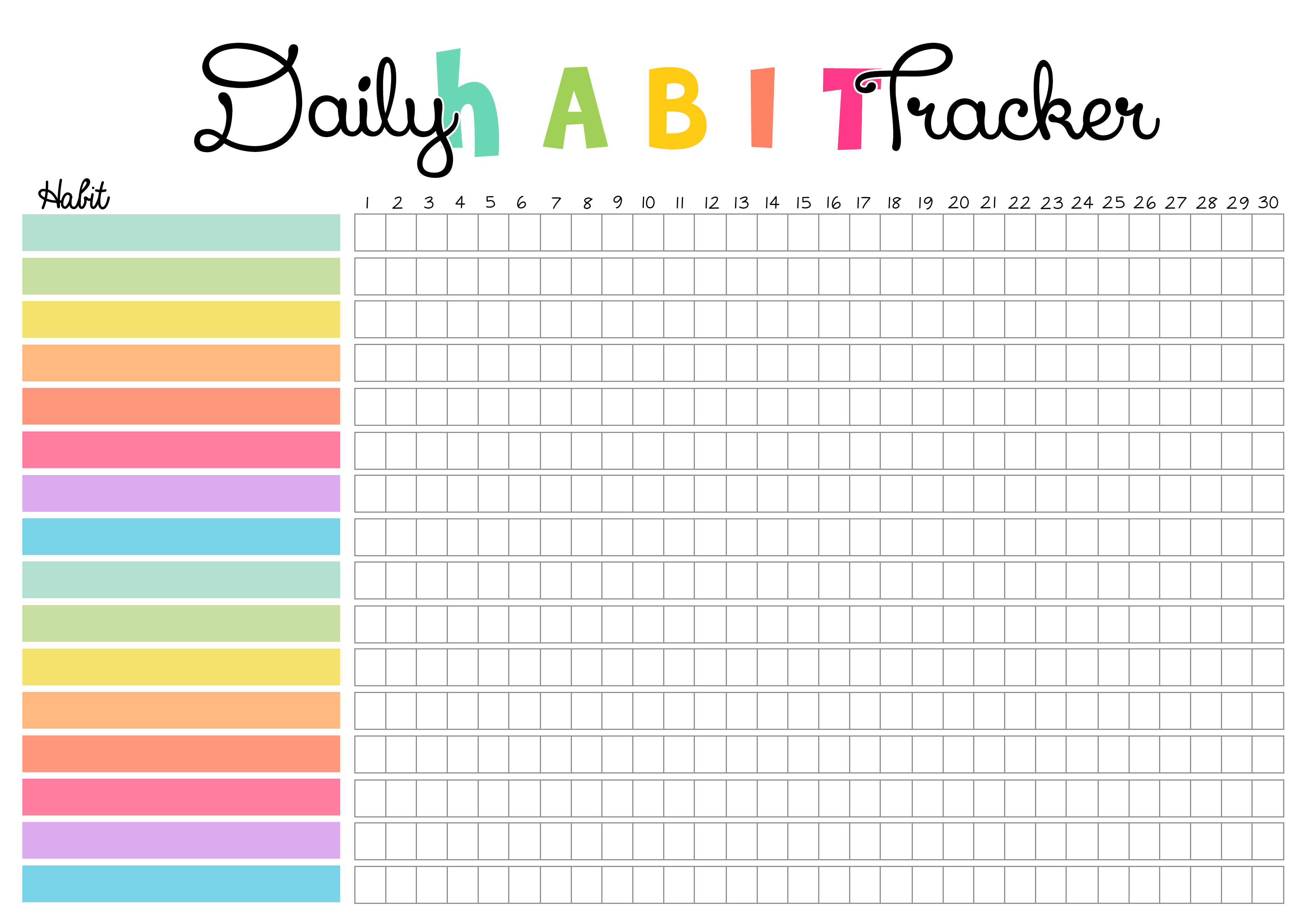 Free Colorful Print - Daily Habit Tracker | Colorful Zone